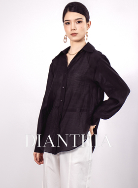DianThia翻领微透黑色衬衫女2026新款夏季极简风宽松防晒轻薄衬衣