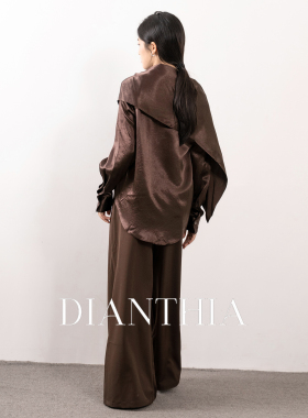 DianThia衬衫女2026新款时尚洋气100%醋酸飘带衬衫领设计长袖上衣