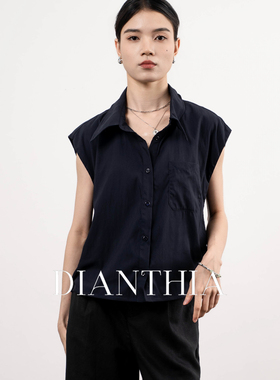 DianThia通勤风无袖衬衫女宽松翻领纽扣高级感衬衣藏青色