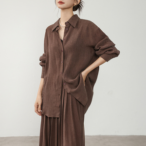 苎麻天丝衬衣套装裙女小众高级感2025秋新款长袖衬衫半身裙两件套