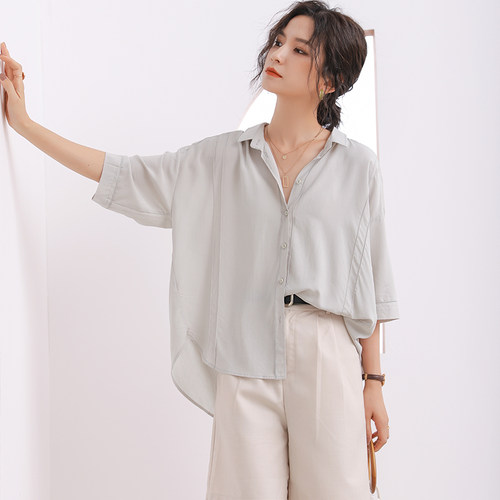 简约宽松小众风衬衣短袖衬衫女夏