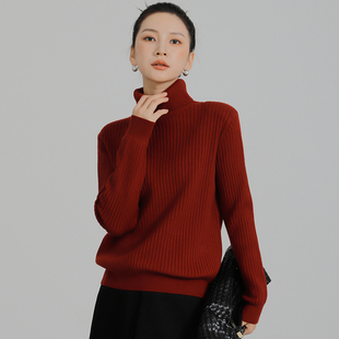 高质量竖坑条显瘦毛衣女冬季简约针织衫加厚保暖高领可外穿打底衫