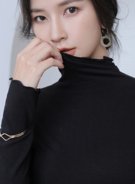简约高级黑色半高领打底衫春季女装气质薄款内搭T恤套头长袖上衣