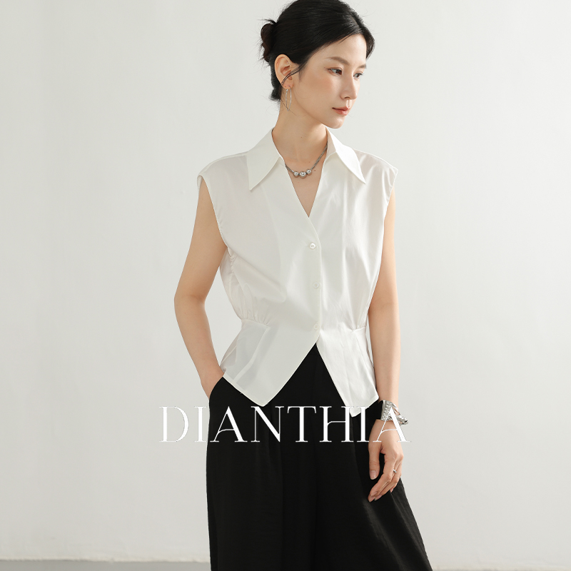 DianThia抗皱法式设计感无袖衬衫女2025新款高级感气质艾草小上衣