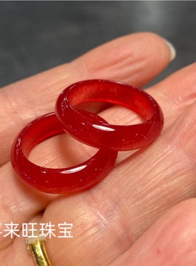 天然缅甸老坑翡翠冰透种红翡大红色玉石戒指指环戒圈扳指玉石配饰