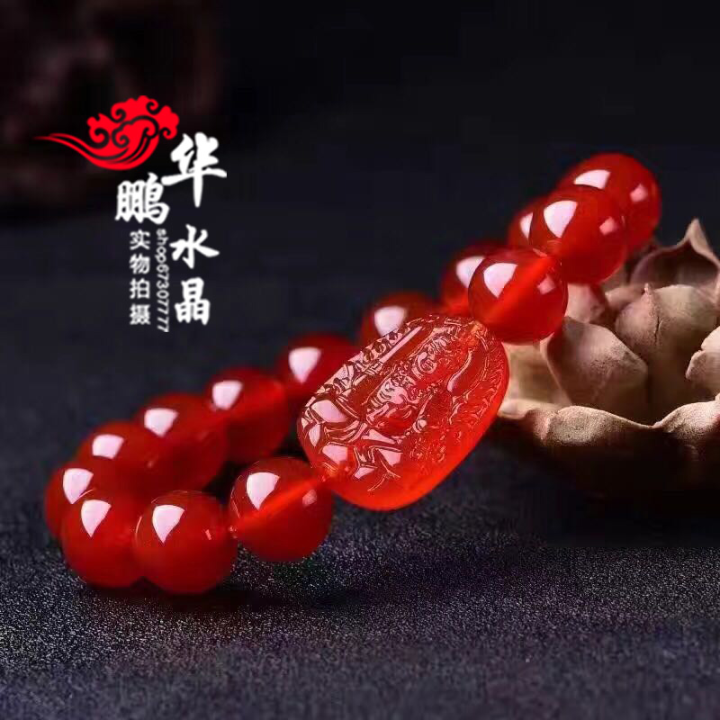 2026年天然红玛瑙生肖 属鸡本命佛 不动明王八大守护神聚财手链