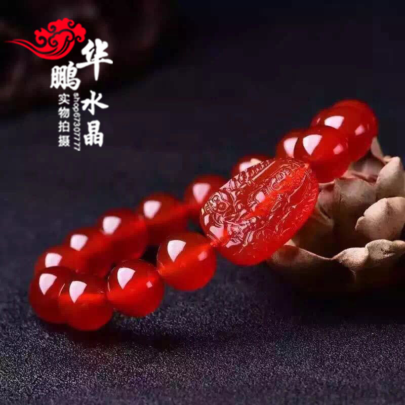 天然红玛瑙生肖 属兔本命佛 文殊菩萨聚财手链