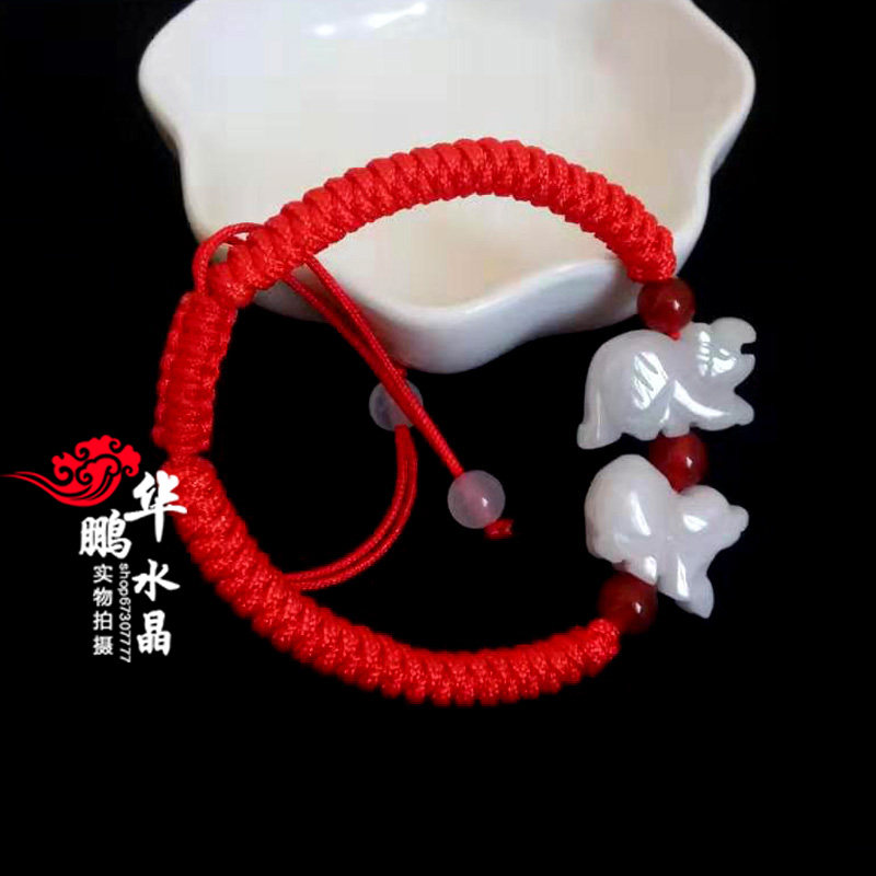 2026年属马随身平安吉祥物虎马狗三合翡翠聚财红绳手链