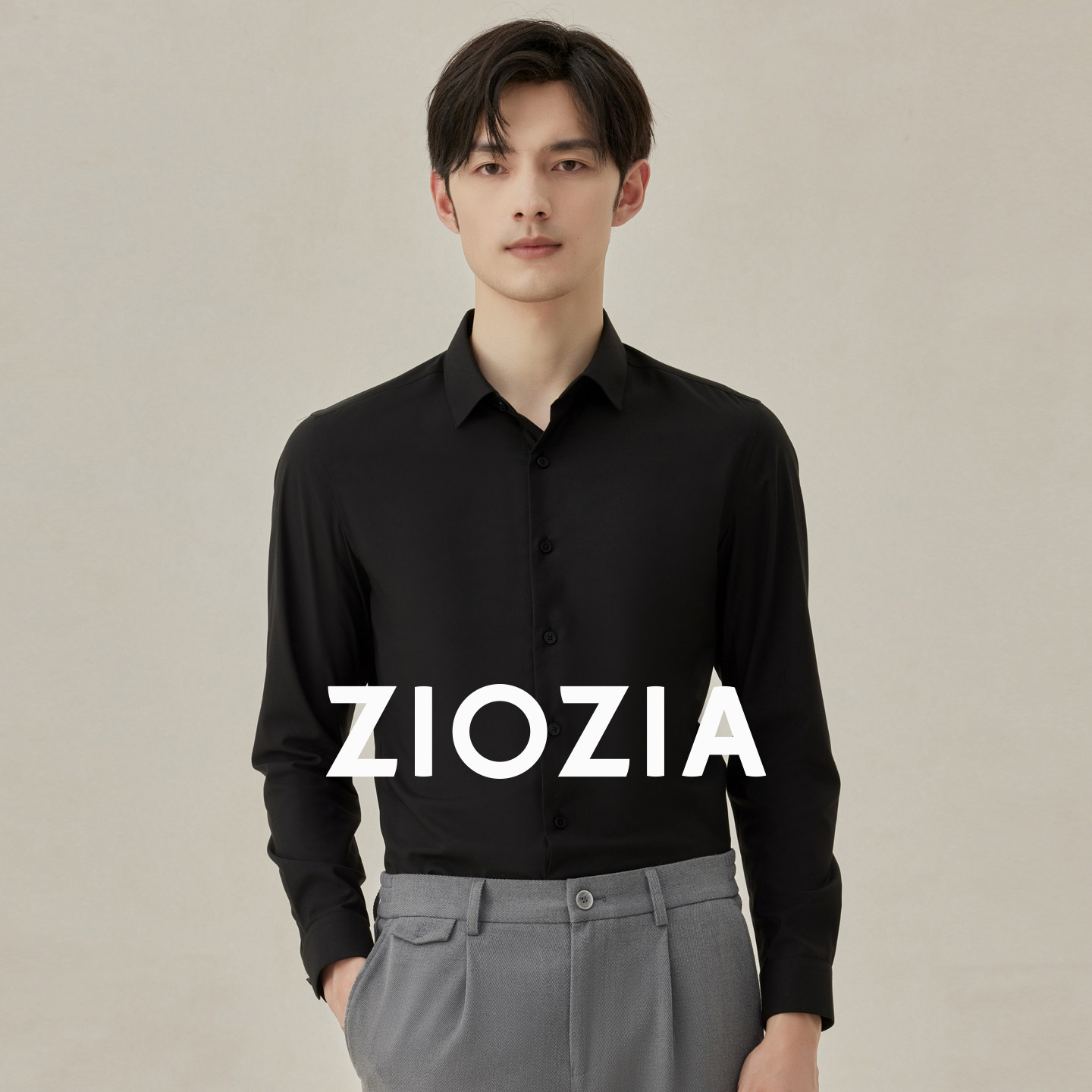 【易打理】ZIOZIA通勤男装25春黑色商务衬衫修身中青年款TWDE1125