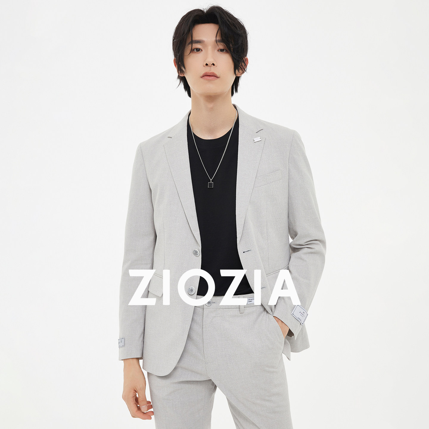 ZIOZIA男装春季亚麻混纺面料浅色大格纹西装ZKGD1221Z