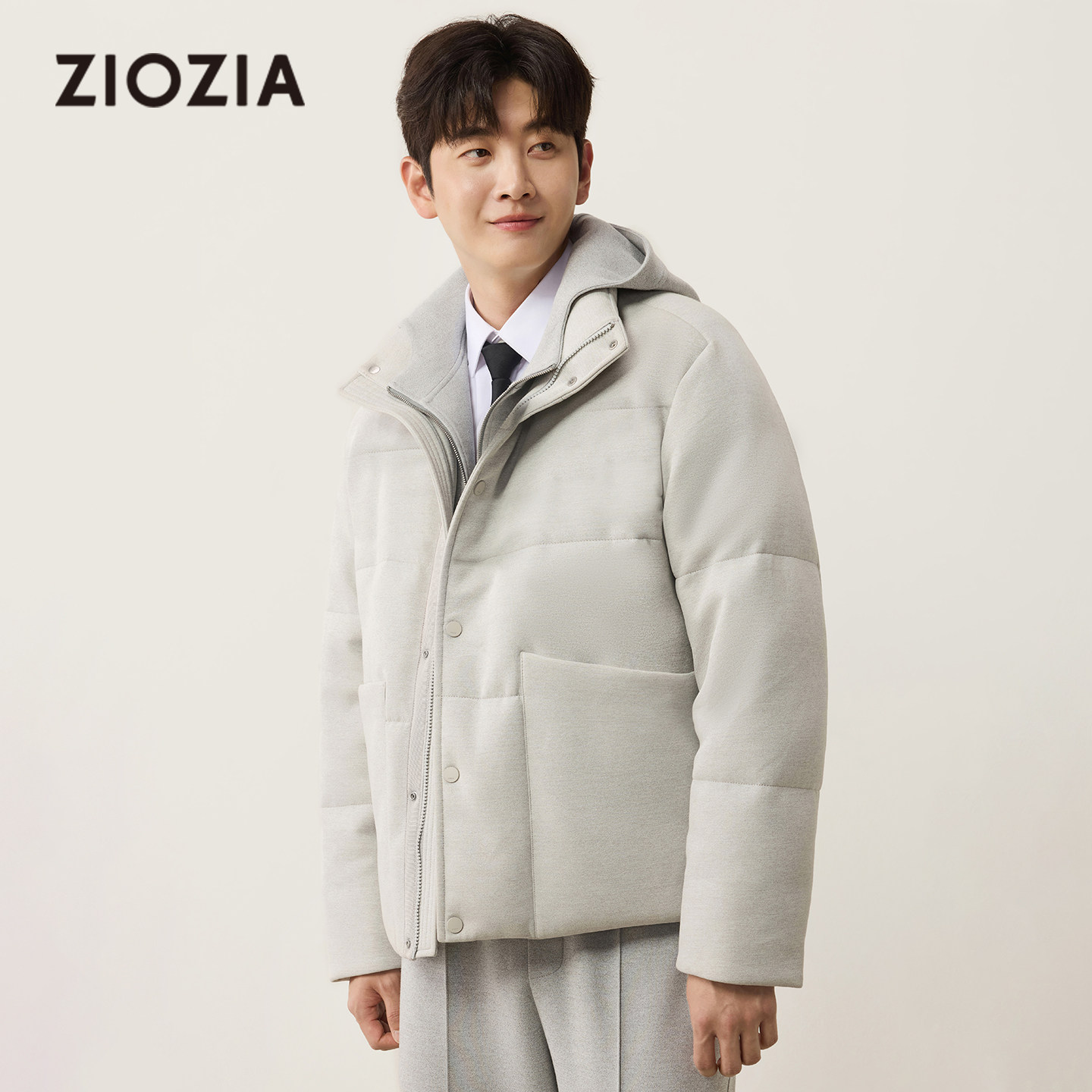 【丹宁面料】ZIOZIA通勤男装冬仿牛仔微阔白鸭绒羽绒服夹克外套