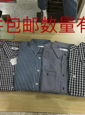 班呢路/Balen0正品男装春季新款休闲修身纯棉格仔可卷袖长袖衬衫