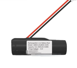 1S1P 3.6v 2500mAh A0654 锂离子电池组 18650 9.0Wh 2600