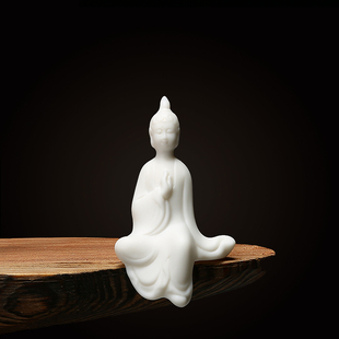 陶瓷白瓷小摆件茶道小宠盆景小人物桌面饰品茶宠小和尚禅意创意
