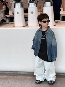 小杰家春季新款韩版男童百搭渐变洋气时尚牛仔衬衫儿童上衣潮
