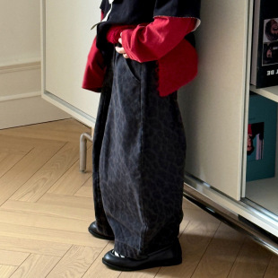 小杰家童装男童潮裤2025秋季新款豹纹设计男童街头风长裤子