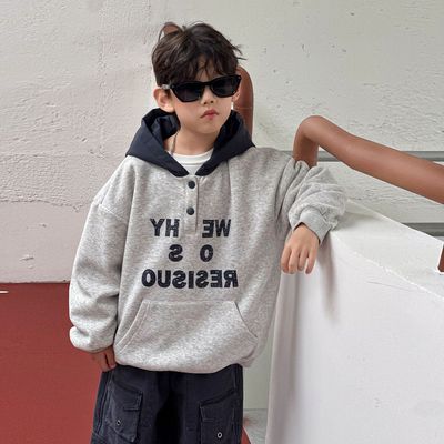 小杰家冬季男童加绒加厚连帽卫衣