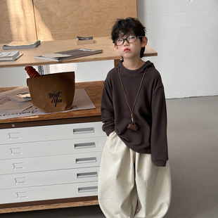 小杰家2025冬季新款男童连帽森系气质氛围感加绒德绒打底衫宽松