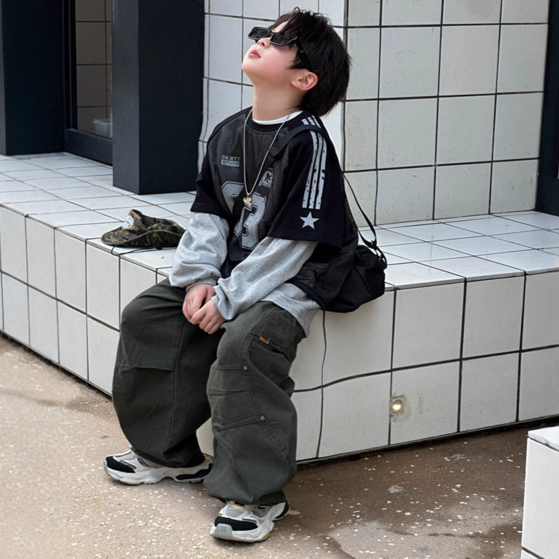 小杰家2025秋季新款拼接袖套网眼假两件长袖T恤儿童个性上衣男童,童装/婴儿装/亲子装,T恤,淘宝优惠券,粉丝福利购,淘宝优惠卷