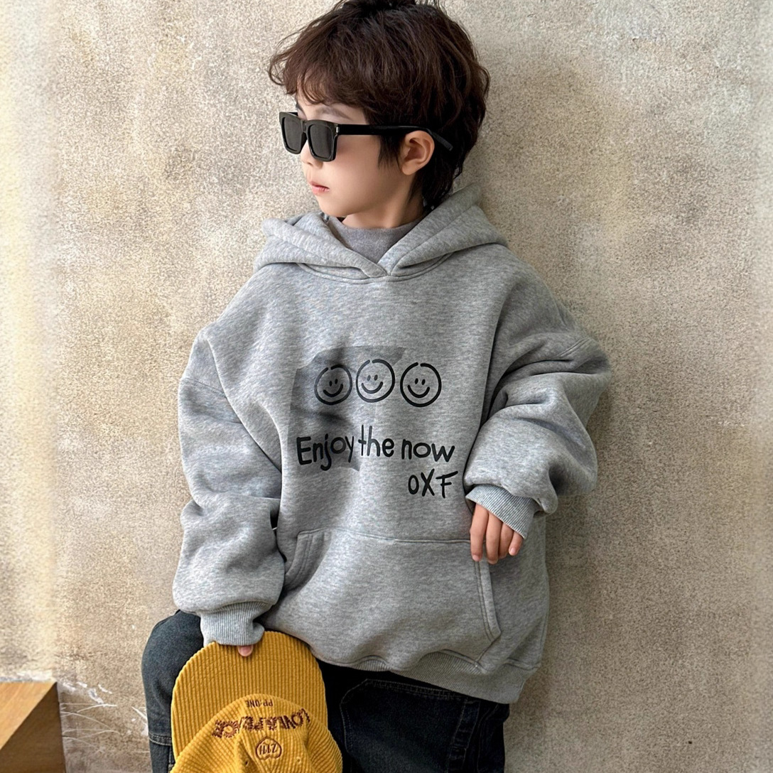 小杰家冬季男童加绒连帽卫衣帽衫