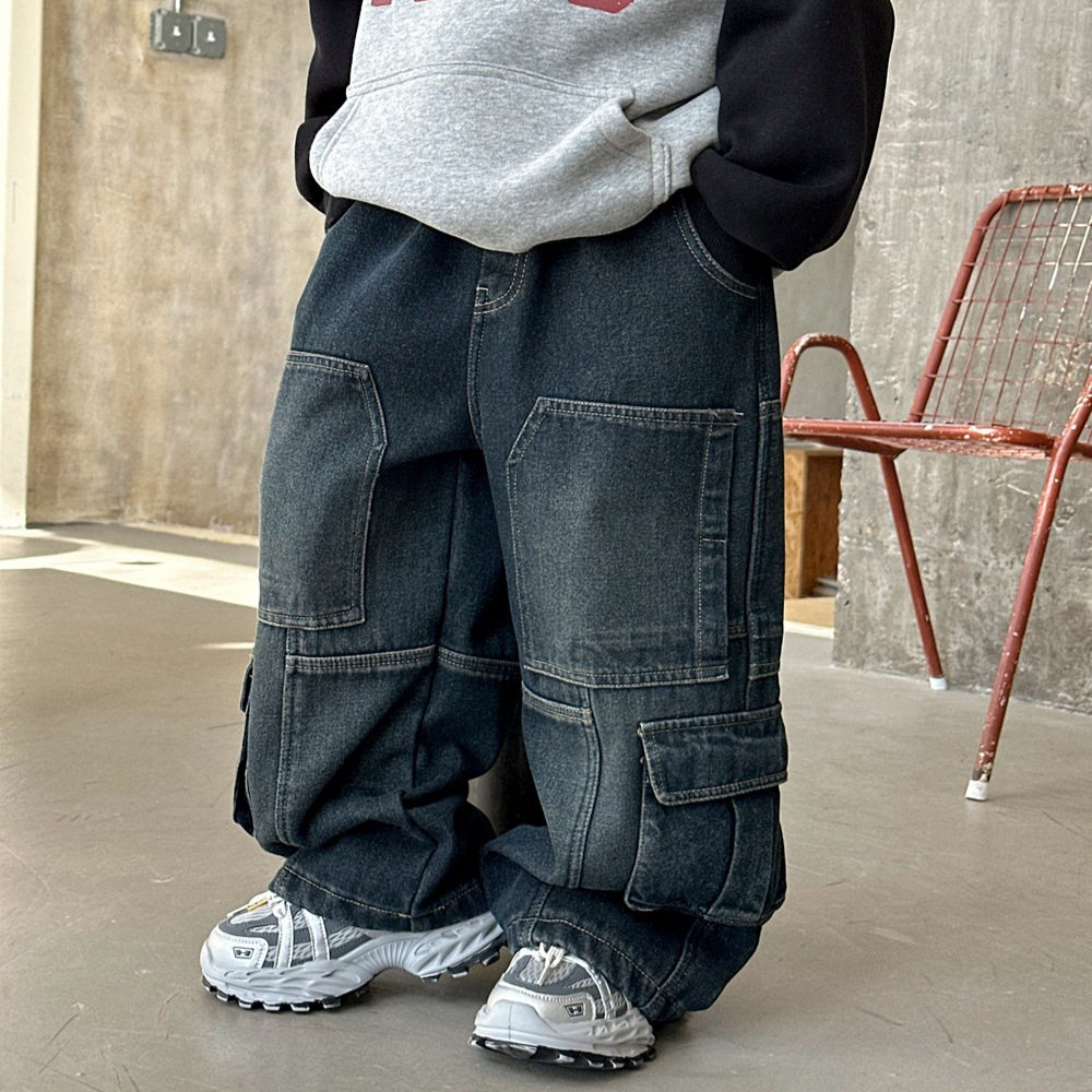 小杰家2025冬季新款重工蓝灰工装加绒牛仔裤宽松直筒保暖长裤男童,童装/婴儿装/亲子装,儿童牛仔裤,淘宝优惠券,粉丝福利购,淘宝优惠卷