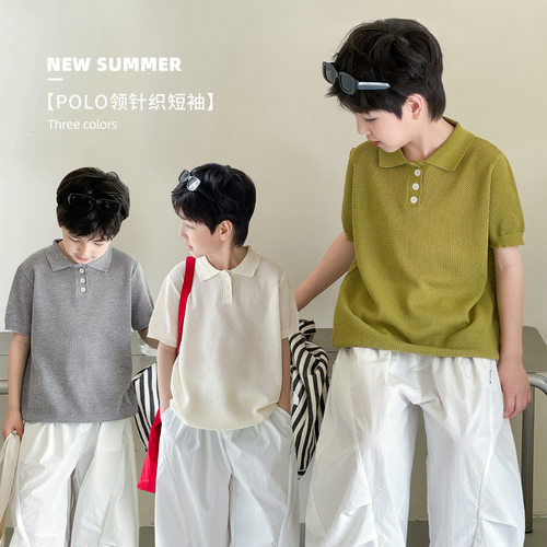 小杰家夏季男童polo领针织短袖潮