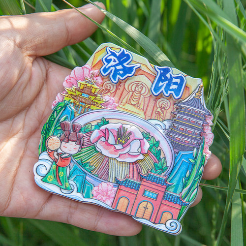 洛阳旅游文创礼物牡丹花冰箱贴纪念品伴手礼树脂应天门明堂手绘女