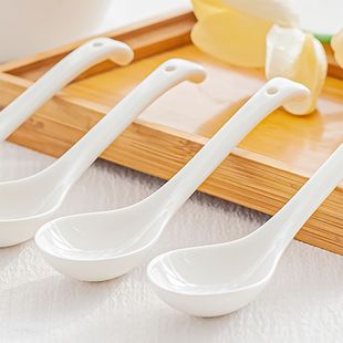 梓宁骨瓷小勺子家用纯白陶瓷长柄咖啡汤匙粥勺中调羹大汤勺小饭勺