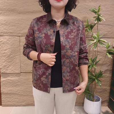 婆婆妈妈翻领碎花夹克褂子外套
