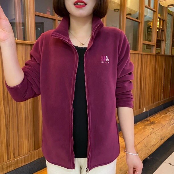 加绒加厚宽松奥利绒秋冬立领开衫