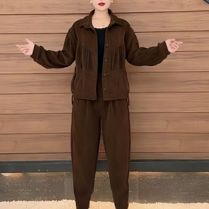 灯芯绒套装女2024秋季新款时尚洋气减龄妈妈装休闲运动服两件套潮