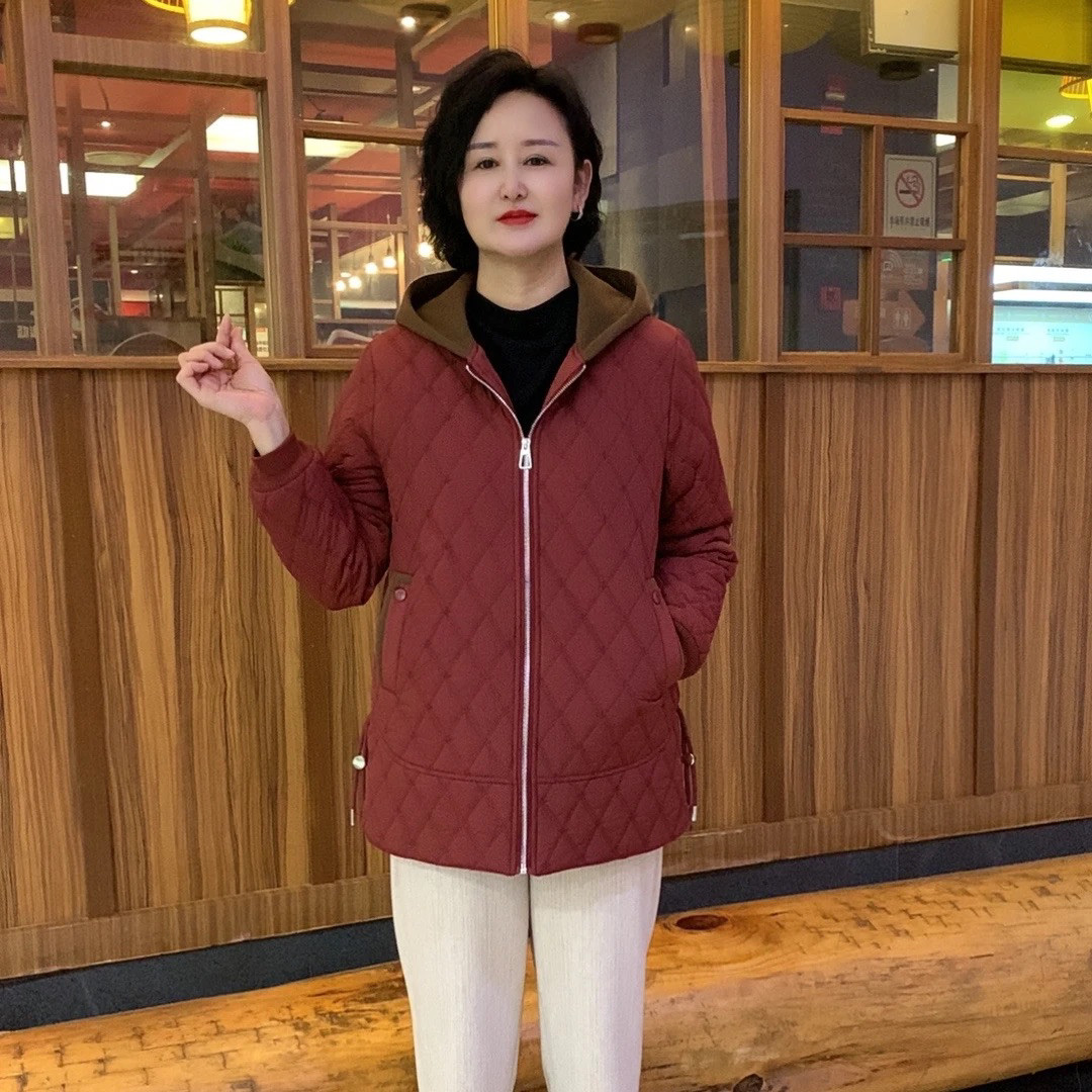 中年妈妈夹棉外套女冬季50岁宽松时尚连帽棉衣初冬中长款保暖棉服