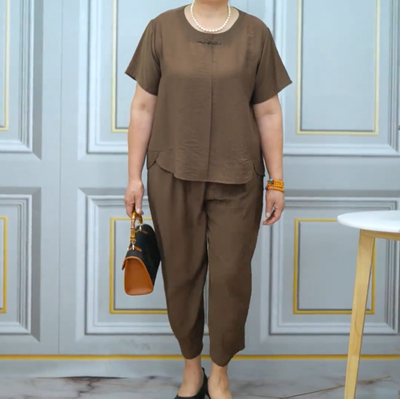 大码显瘦圆领套头小衫两件套装