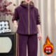 套装 中老年妈妈秋冬加绒连帽运动套装 女洋气撞色两件套显瘦大码