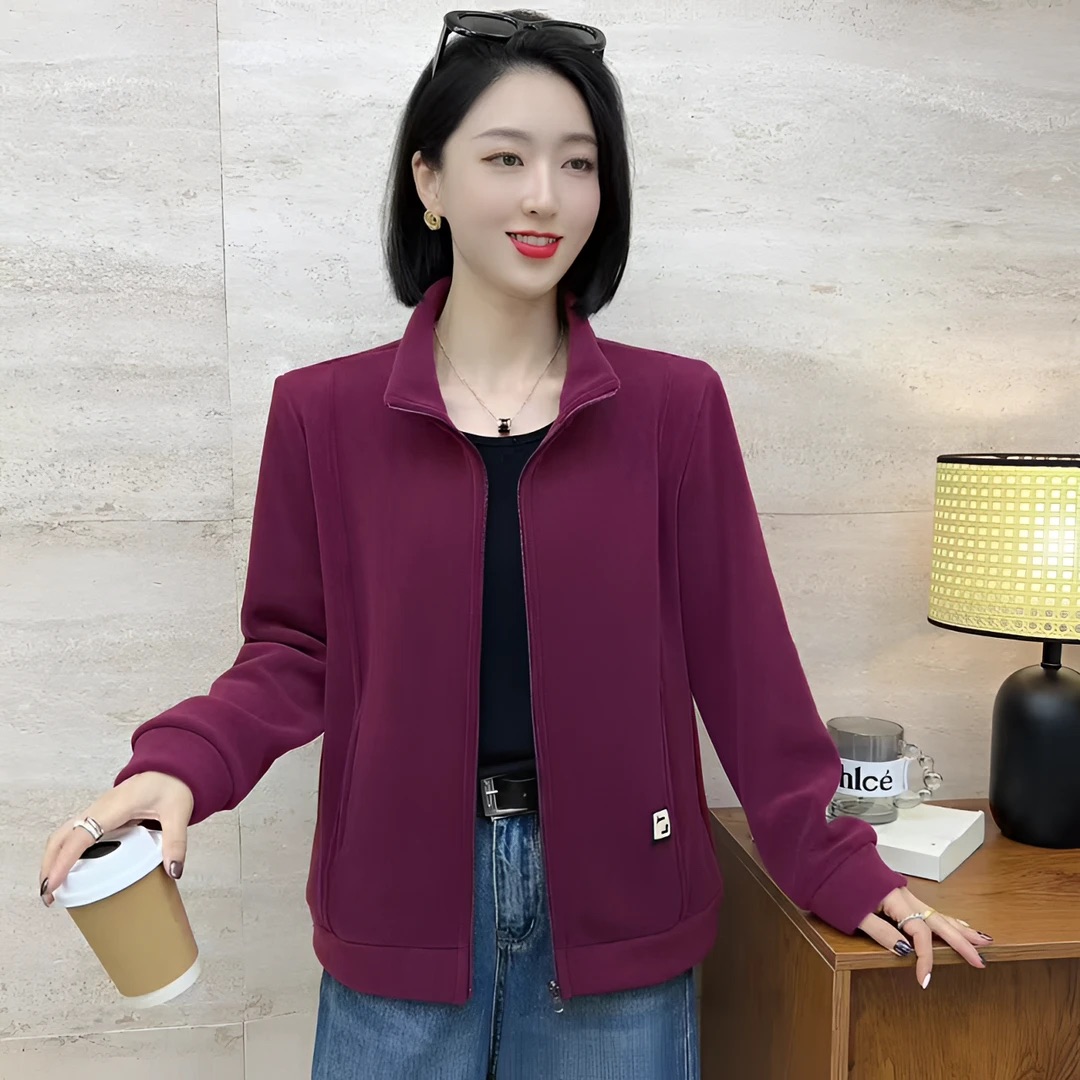 中老年妈妈卫衣女春秋季大码立领纯色摇粒绒户外运动开衫抓绒外套
