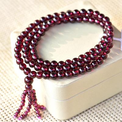 印度紫天然石榴石三圈收藏级佛珠