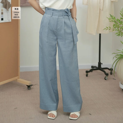 会飞的青鸟 小个子极简高腰系带通勤简约风显瘦百搭阔腿裤女