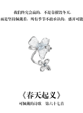 南风歌可佩戴的诗歌《春天起义》花朵耳夹S925银蓝色碎冰小众礼物