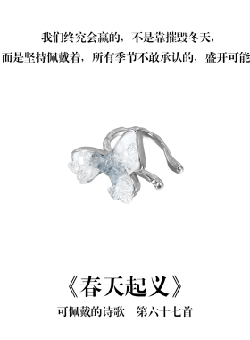 南风歌可佩戴的诗歌《春天起义》花朵耳夹S925银蓝色碎冰小众礼物