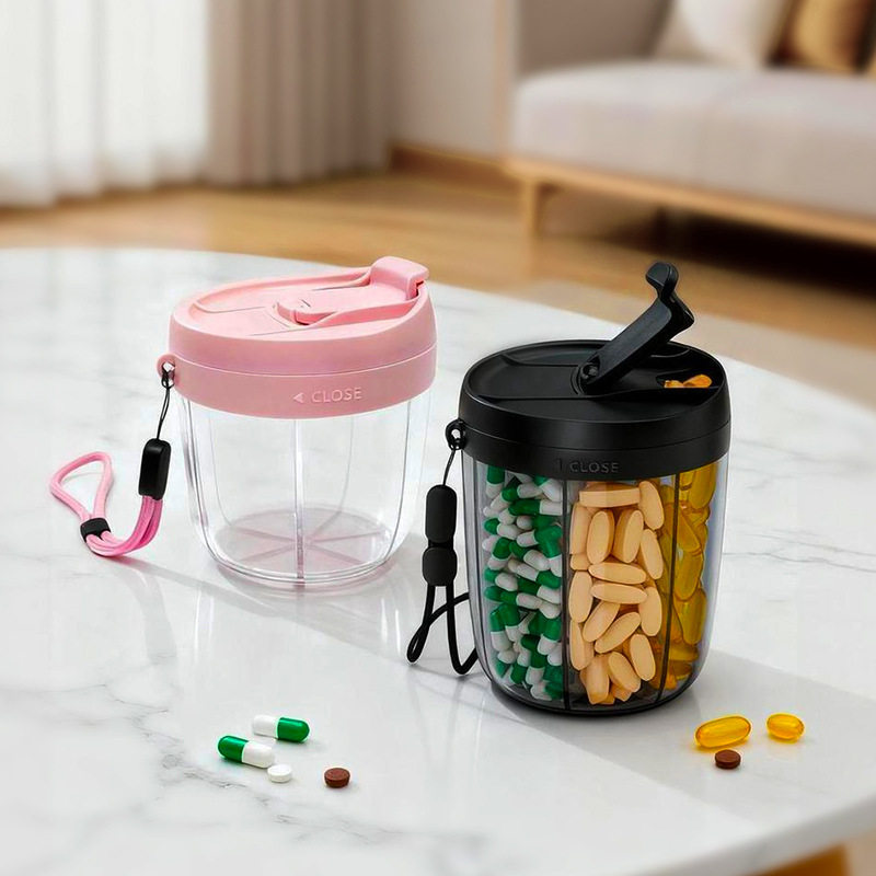 圆形七分格旋转药盒药品保健品收纳分类食品级大容量药品分装