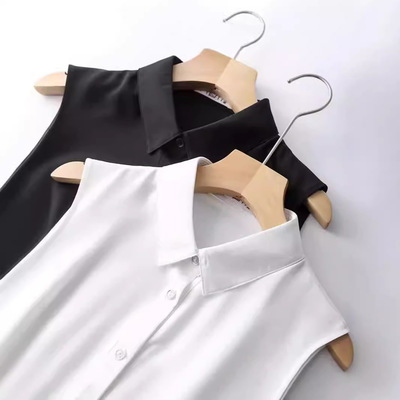黑白色无袖衬衫领女款春夏秋冬内搭上衣职业打底背心雪纺衬衣叠穿