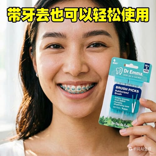 dr.emmma新款塑料磨砂牙签软胶牙签刷直型齿间刷正畸矫正齿缝刷