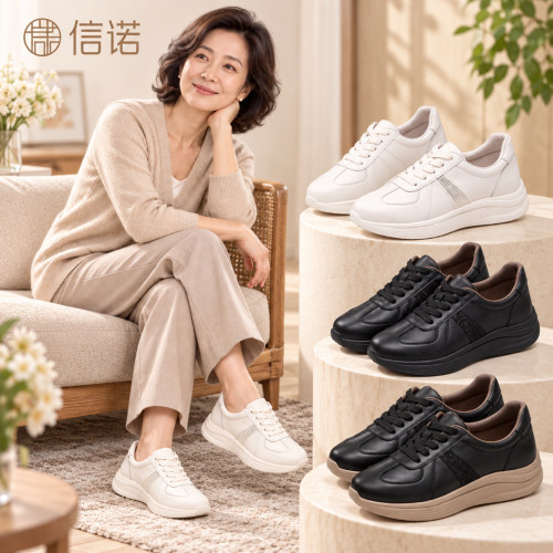 信诺秋季中老年厚底系带休闲鞋