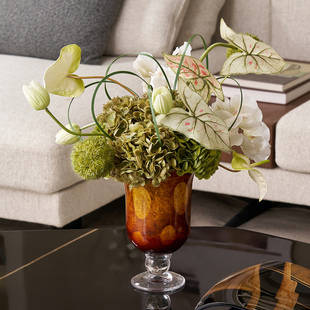 法式 浪漫复古风高脚玻璃花器酒店会所入户玄关客厅桌面氛围好物