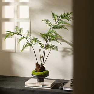 中式 禅意摆件高脚陶瓷花器仿真苔藓花艺茶空间茶室书房玄关系列