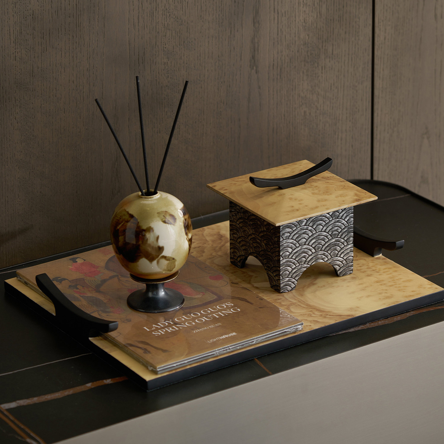 宋氏美学氛围感装饰装饰盒托盘烟灰缸酒店茶室书房洽谈区大堂玄关