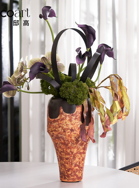 法式中古风家具展厅茶几上陶瓷花器情绪稳定花瓶摆件装饰客厅插花