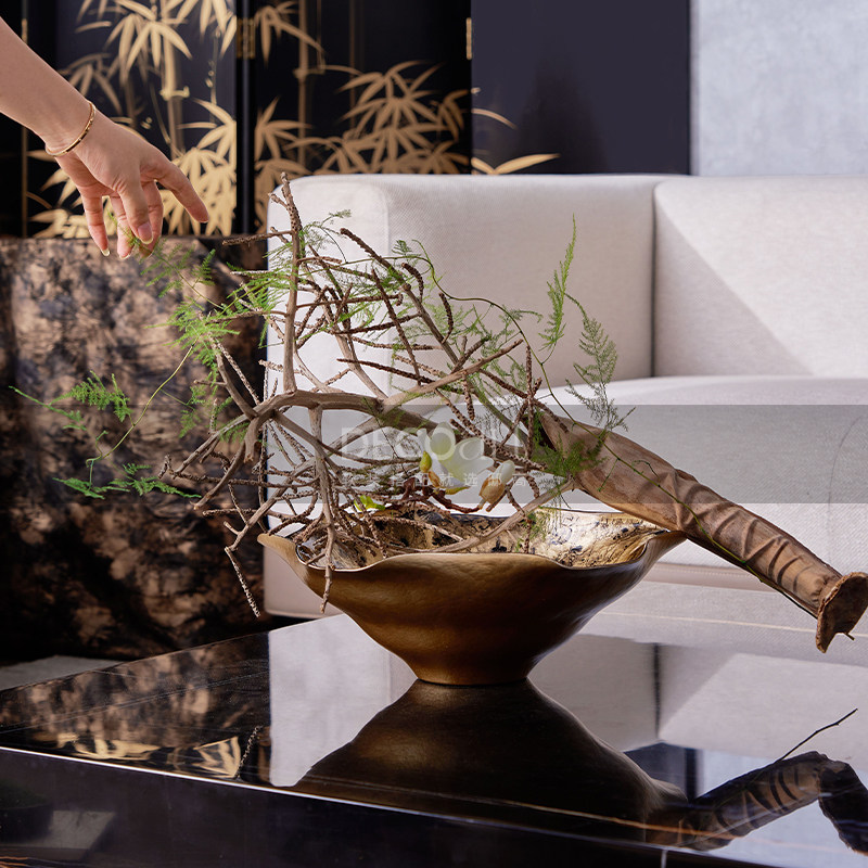 邸高家居样板房别墅新中式客厅茶几水墨玻璃果盘花器装饰摆件组合,家居饰品,装饰摆件,淘宝优惠券,粉丝福利购,淘宝优惠卷