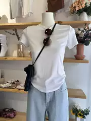 Aritzia Sunday Best Summer Slim-Fit Simple Slimming Solid Color Round Neck Modal Short-Sleeve