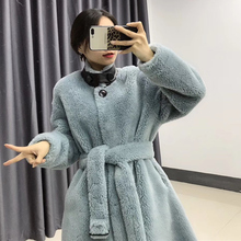 显瘦 颗粒绒羊毛羊剪绒大衣2019冬新款 皮毛一体皮草外套女中长款